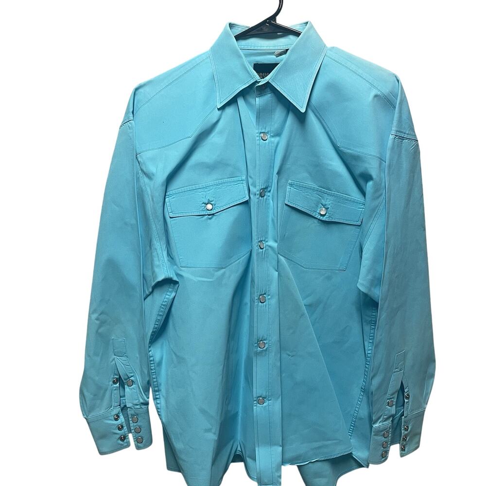 VTG Drysdales Pearl Snap Long Sleeve Shirt Men's Cowboy Ranch XL Turquoise Heavy